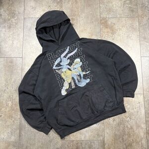 Y2K Bugs & Lola Bunny Playboy Oversized Graphic Black Hoodie